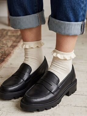 Classic Black Chunky Penny Loafers. Lug soles. 8W